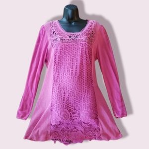 Deep pink guaze with embroidery sheath mini dress XL